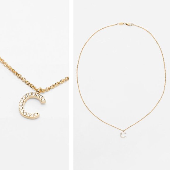 NEW Zara Sparkly Rhinestone Sterling Silver Gold Plated Initial C Necklace - Picture 1 of 10